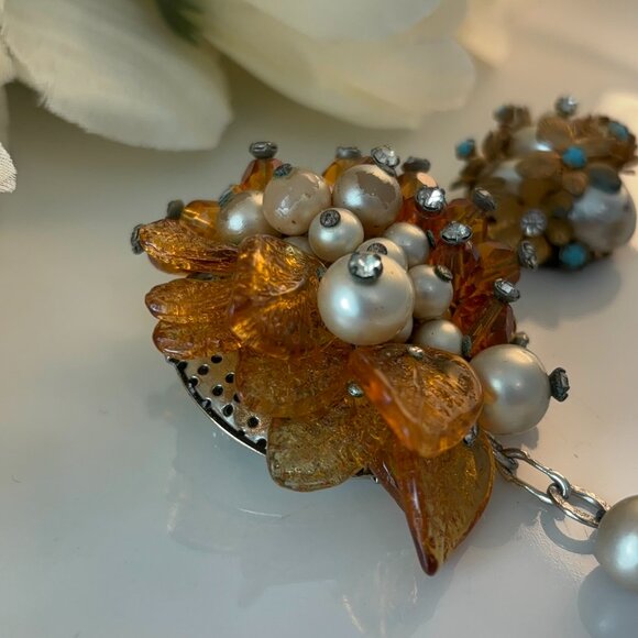 HASKILL-STYLE VINTAGE RHINESTONE BEADED BROOCH & EARRINGS - Picture 6 of 10